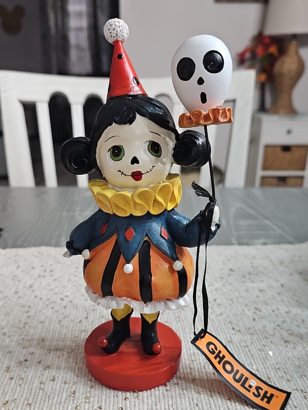 New! Halloween Ghoulish Girl Clown with Ghost Balloon